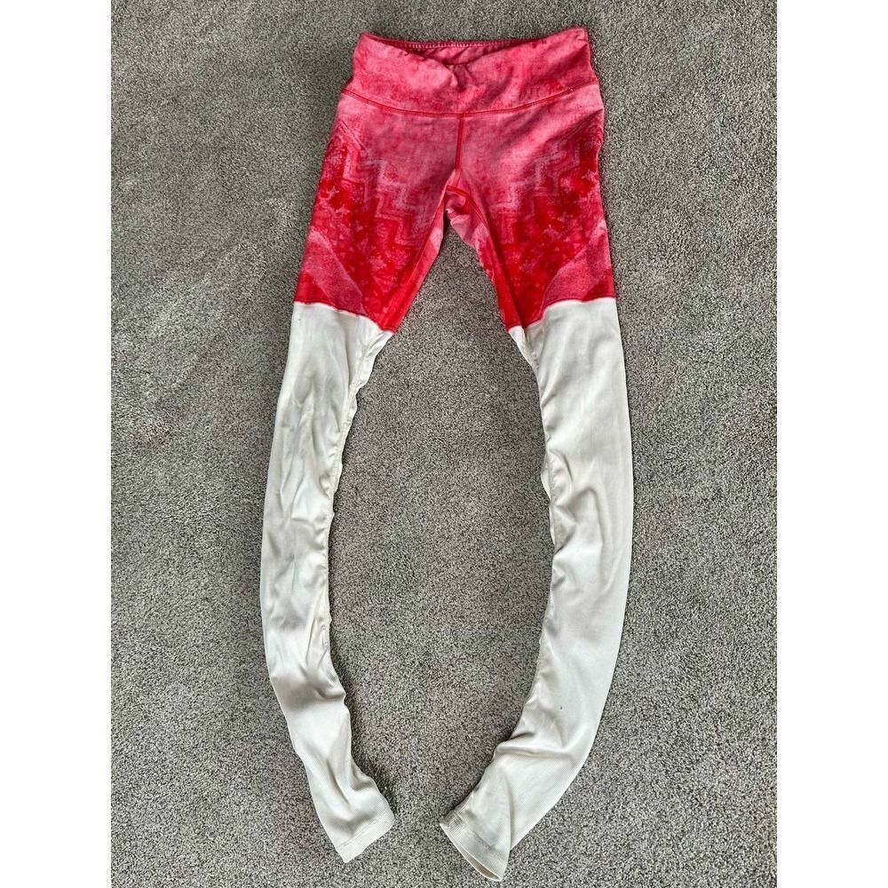 Alo Yoga Goddess Leggins Ombre Red and White size Small  Ruched Ribbled